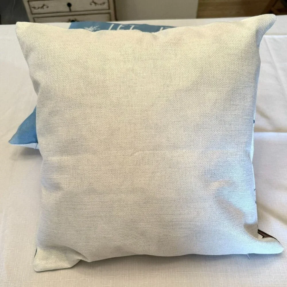 Holiday Decorative Throw Pillow Cover With Let It Snow Design and Snowmen Accent